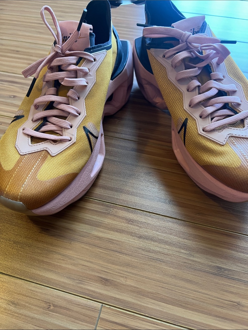 Nike Gold and Pink Platform Running Sneakers